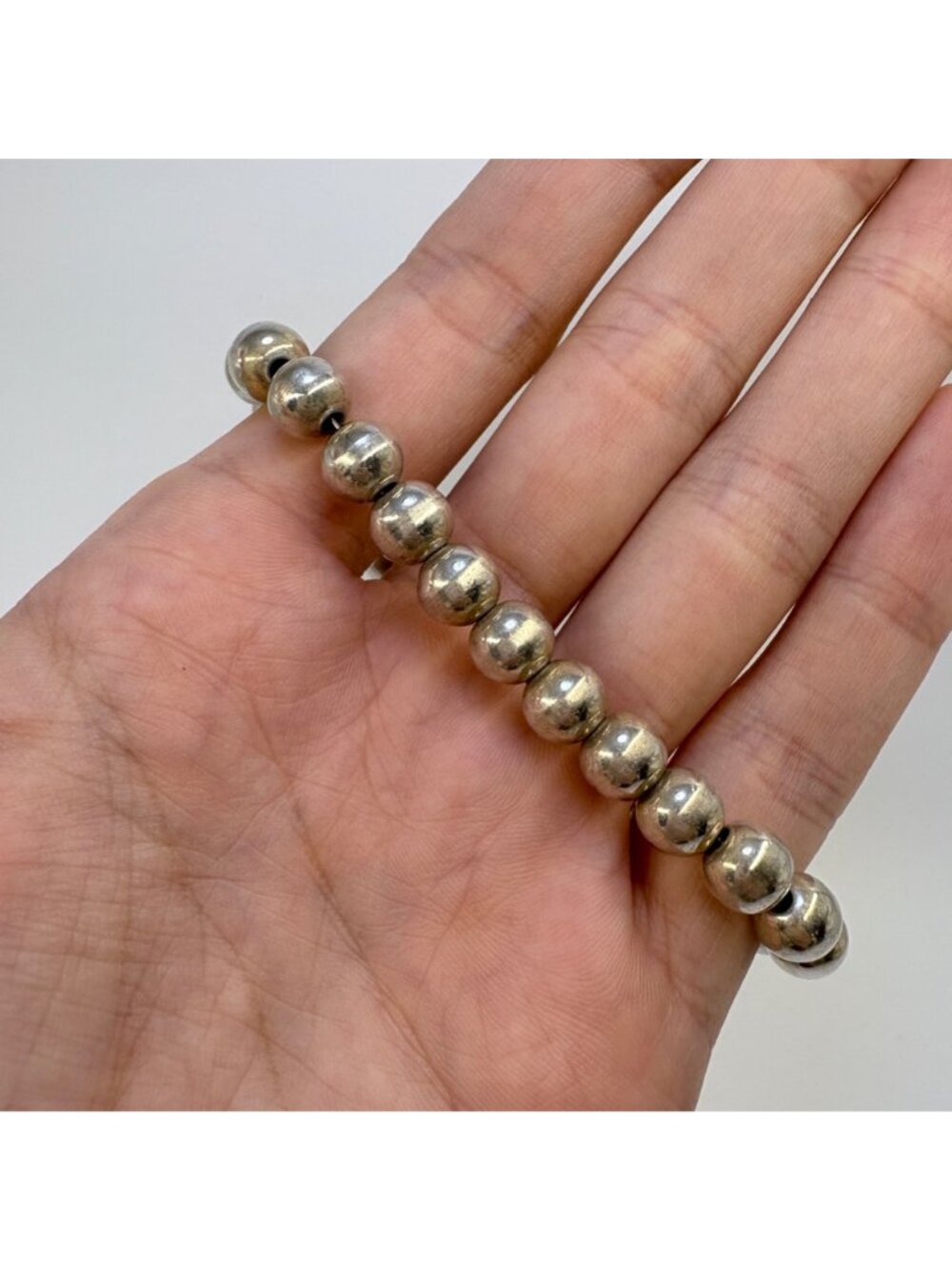 Round Beaded Design Link Bracelet Sterling Silver 925 Size 7.5" Length - Picture 5 of 8